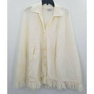 British Vogue Cardigan Button Poncho BOHO Poncho Arm Sleeves Collared Neck Ivory